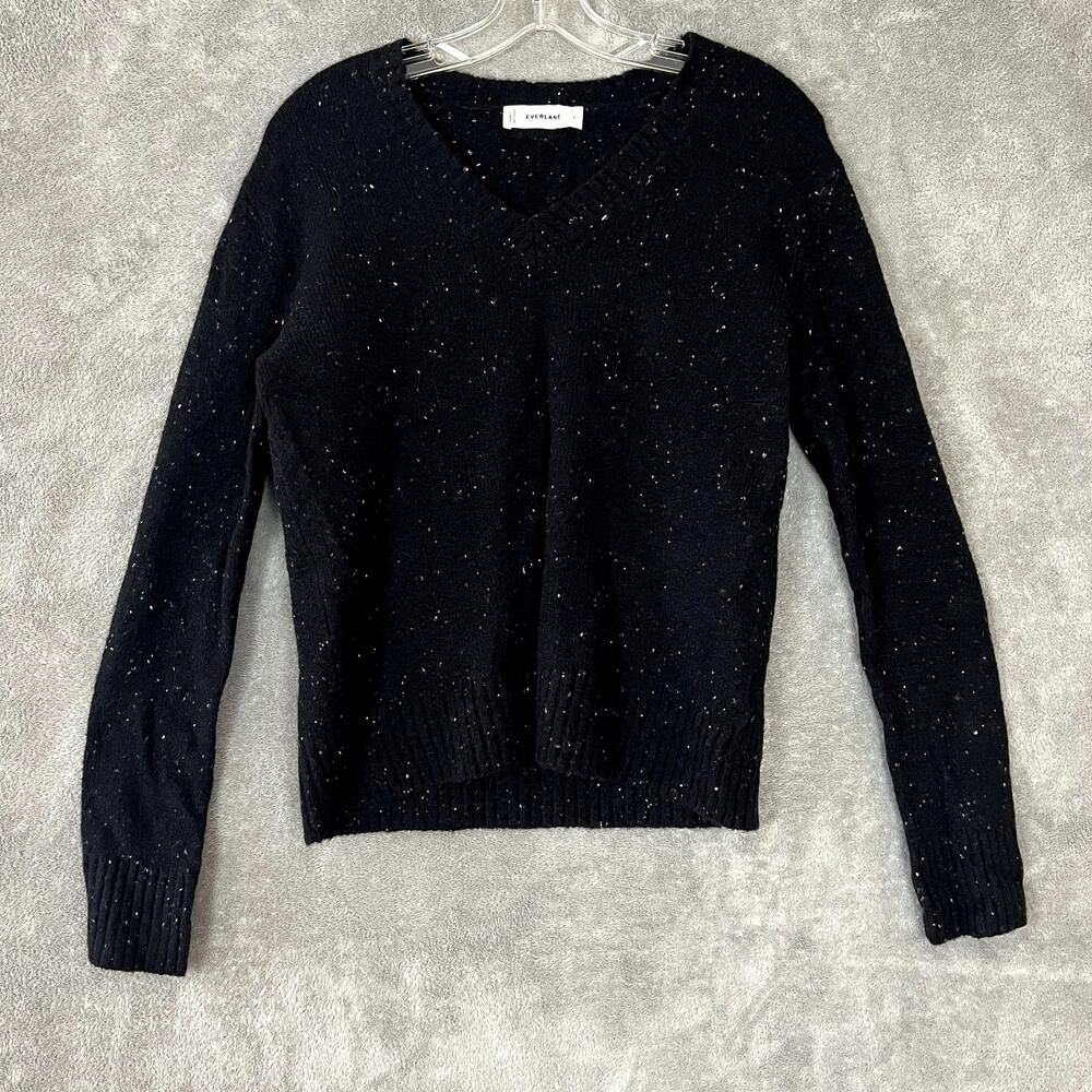 Everlane Sweater Womens Xs Black V Neck Organic Cotton Alpaca Quiet Luxury